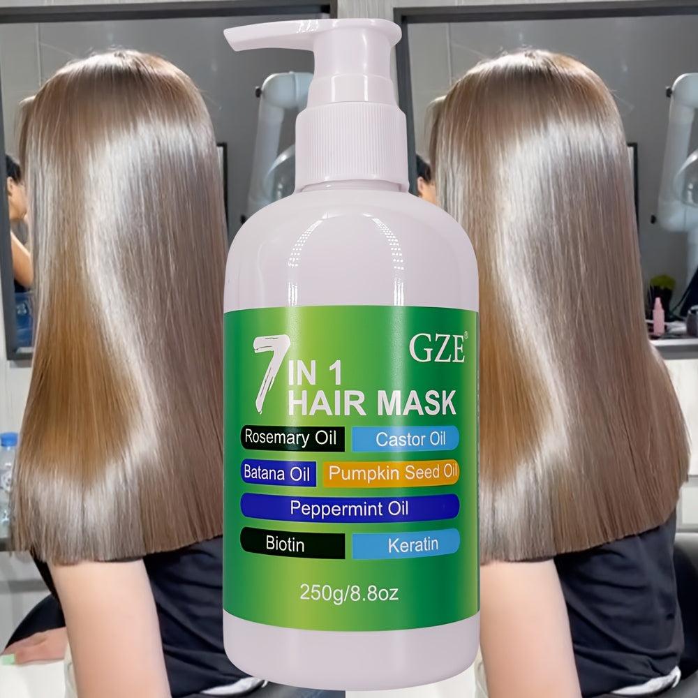 Masque capillaire GZE 7-en-1, profond soin réparateur, anti-casse et pointes fourchues, hydrate cheveux secs, enrichi en huiles, biotine et kératine.