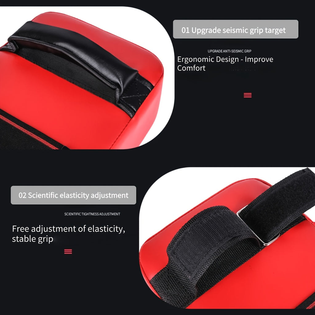 Cible d’entraînement épaisse et résistante avec poignées renforcées, idéale pour coups de poing et de pied en boxe, Muay Thaï et arts martiaux.