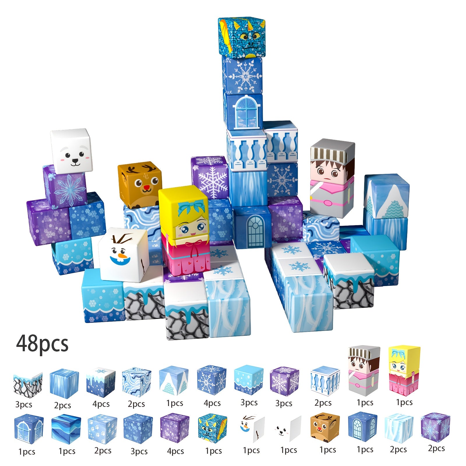 Blocs magnétiques, 48/64/100 pièces, cubes de construction pour enfants 3‑12 ans, stimule créativité et motricité, idéal cadeau ou bas de Noël.