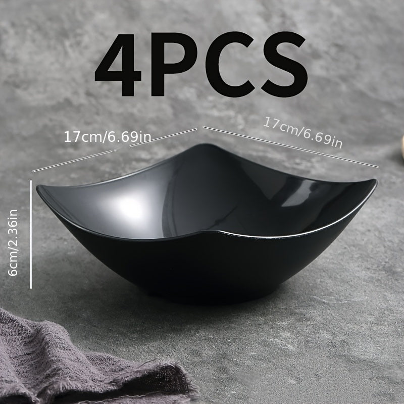 4pcs Set of Large Square Plastic Bowls with High Sides - Stackable and Non-Slip Kitchenware Set, Unique Square Design with Sturdy Corners, Perfect for Serving Salads, Snacks, Soups, or Main Dishes at Home, Restaurants, or Out