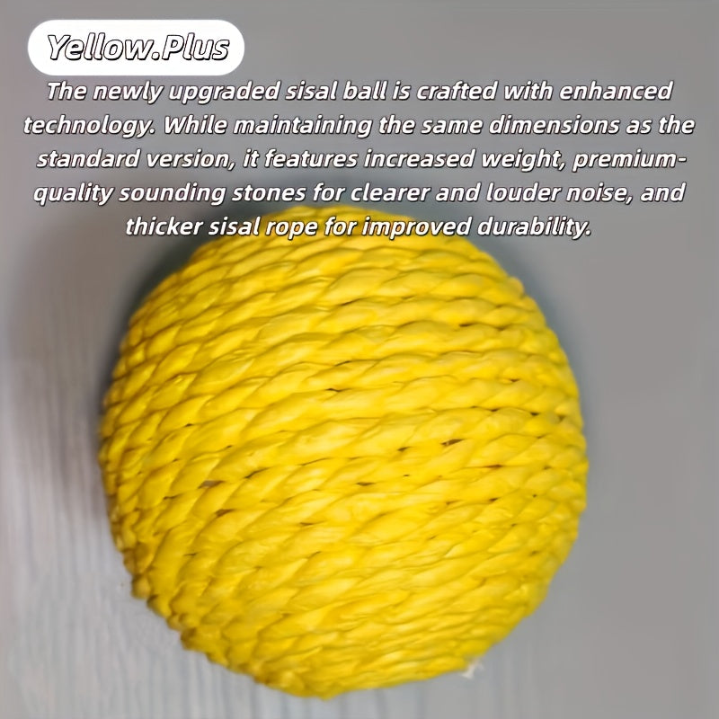 Balle jouet en sisal naturel, durable et résistante, produit un son sans batterie, idéale chats moyens, parfaite jeux intérieurs/extérieur.