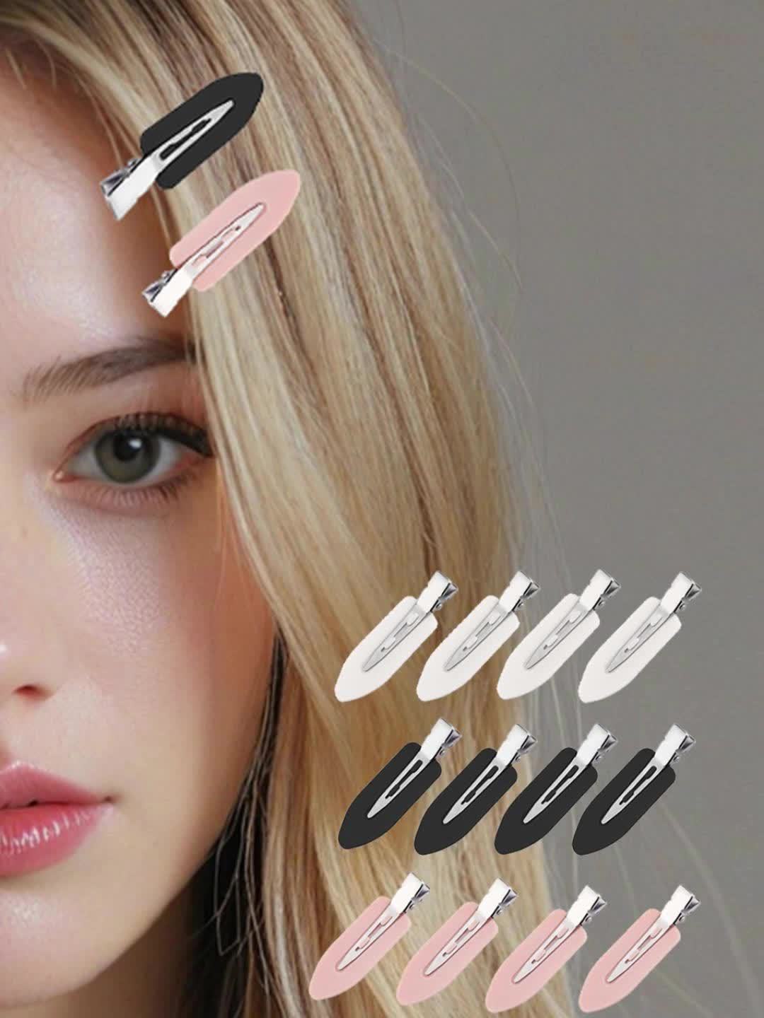 Set de barrettes ovales élégantes en plastique, sans plis ni marques, parfaites pour franges, ondulations et maquillage, coloris unis.