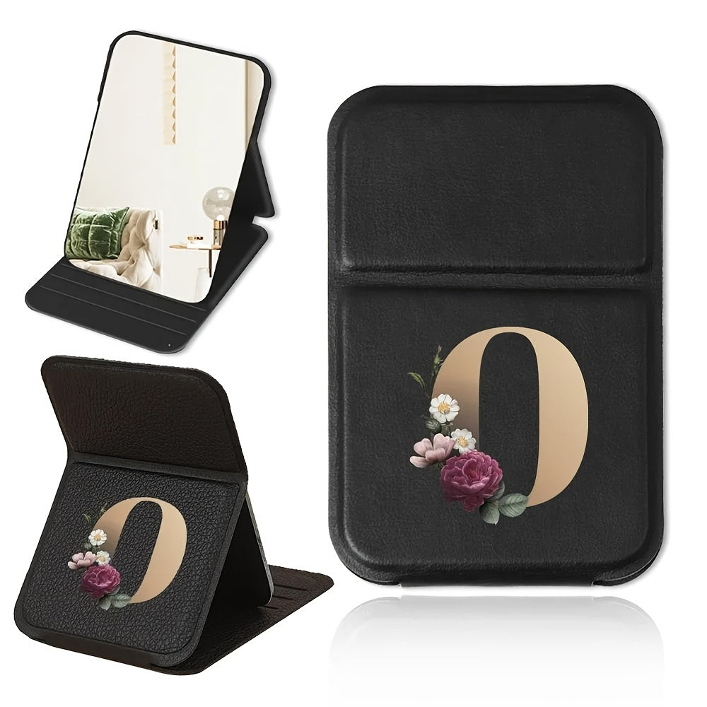 Miroir de maquillage pliable portable, design floral noir et doré, léger, étanche et anti-poussière, parfait cadeau pour enseignants et proches.