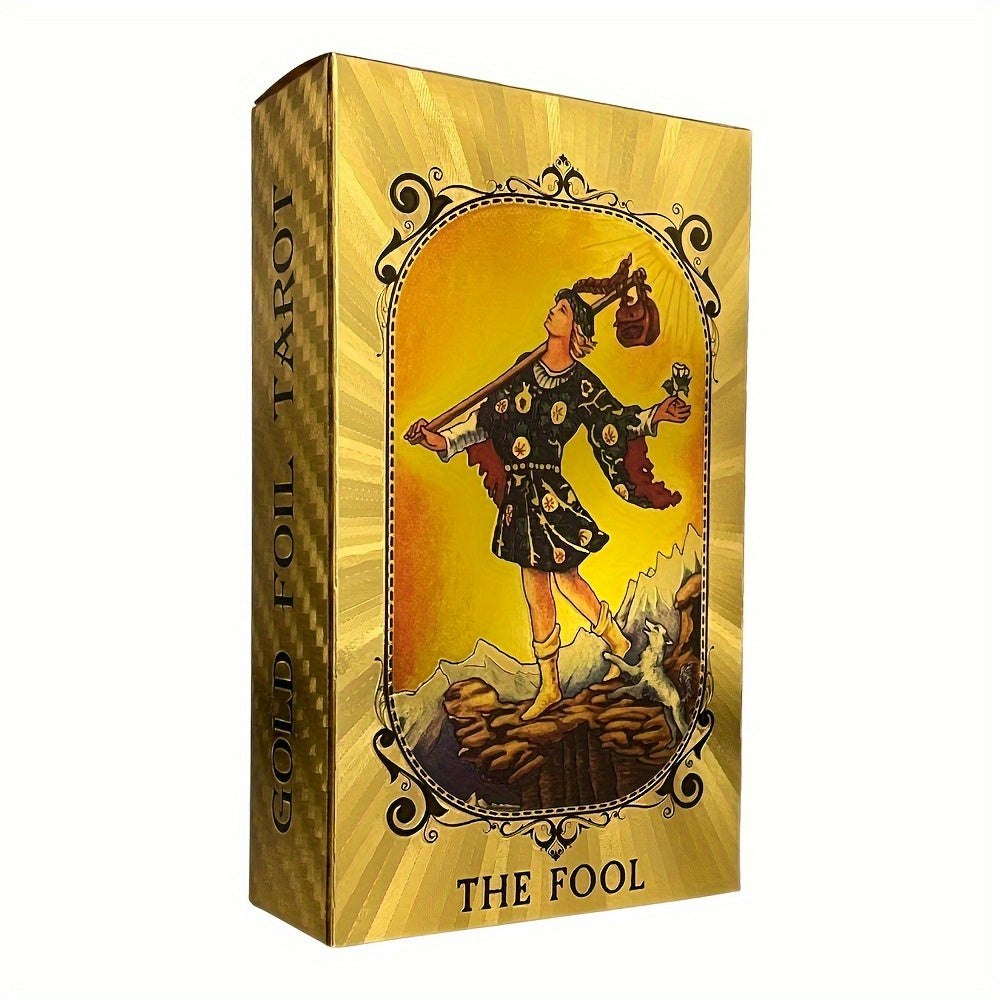 Cartes de tarot pour débutants, dorure à chaud, espagnol et anglais, 12×7 cm, livret explicatif bilingue inclus.
