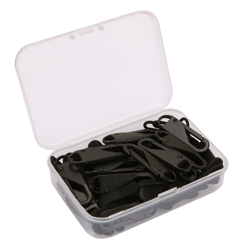 Lot de 41 tirettes de fermeture éclair noires, doubles faces, avec curseur détachable, idéales pour bagages, vêtements, sacs et accessoires outdoor.