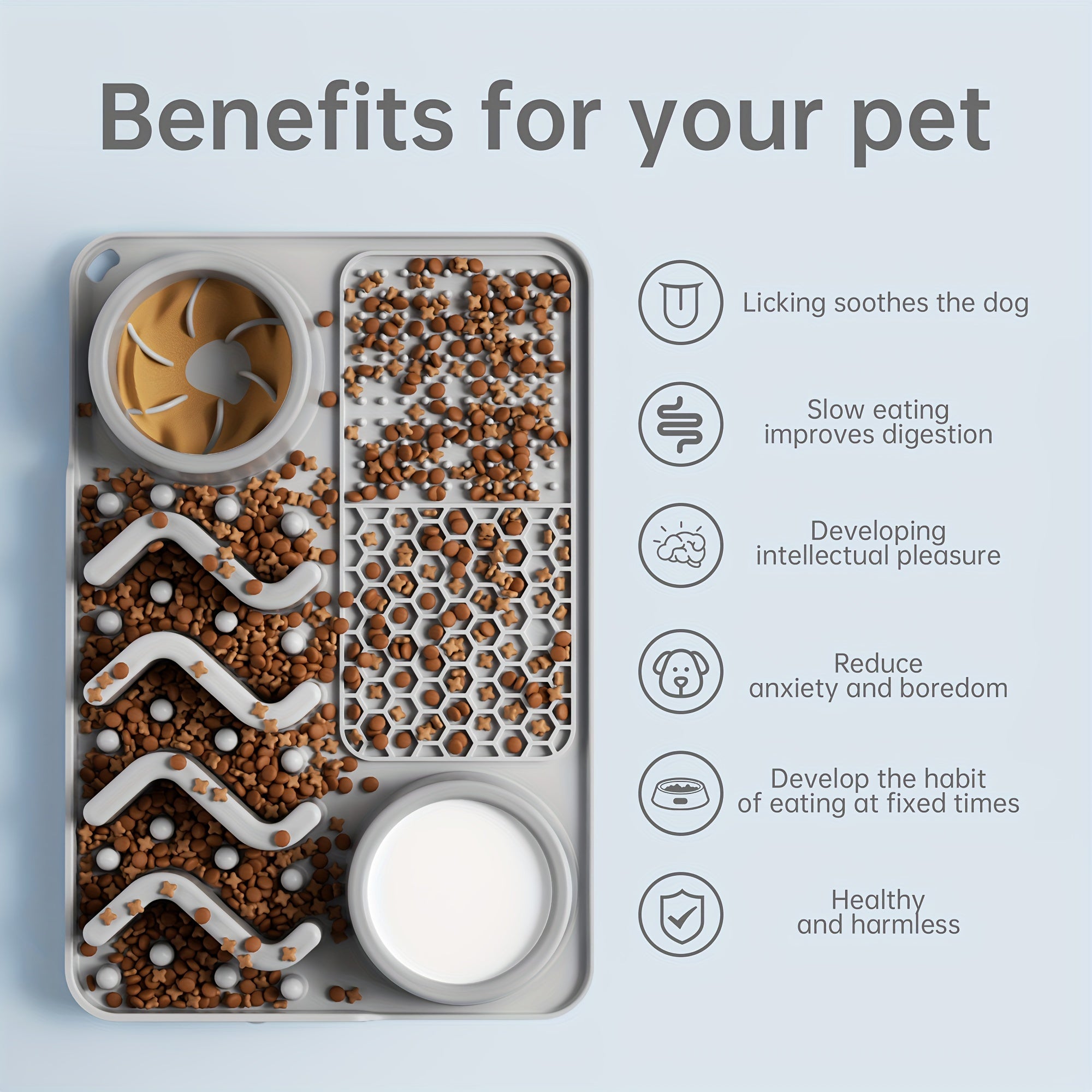 Bol antistress en silicone pour chiens et chats. Bol à quatre sections pour manger lentement, design vague mignon, aide à réduire l'anxiété.