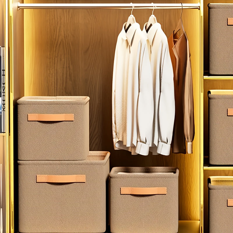 1pc Foldable Fabric Storage Basket with Handle - Beige, Classic Style, Perfect for Home, Office & Dorm Organization - Ideal for Clothes, Sundries & More, Shelf Baskets