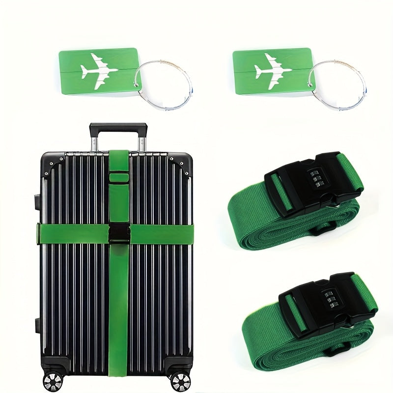 Lot de 4 sangles bagages en polypropylène, avec boucle combinée et fenêtre ID, durables et anti-vol, adaptées voyages et style minimaliste.