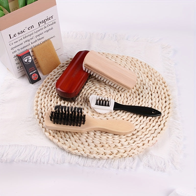 7pcs Variety Shoe Brush Kit - Double-Sided Shoe Polish Applicator &amp; Horse Hair Brushes for Polishing - Nubuck &amp; Suede Brush for Shoes, Soft Leather Cleaning with Microfiber Cloth