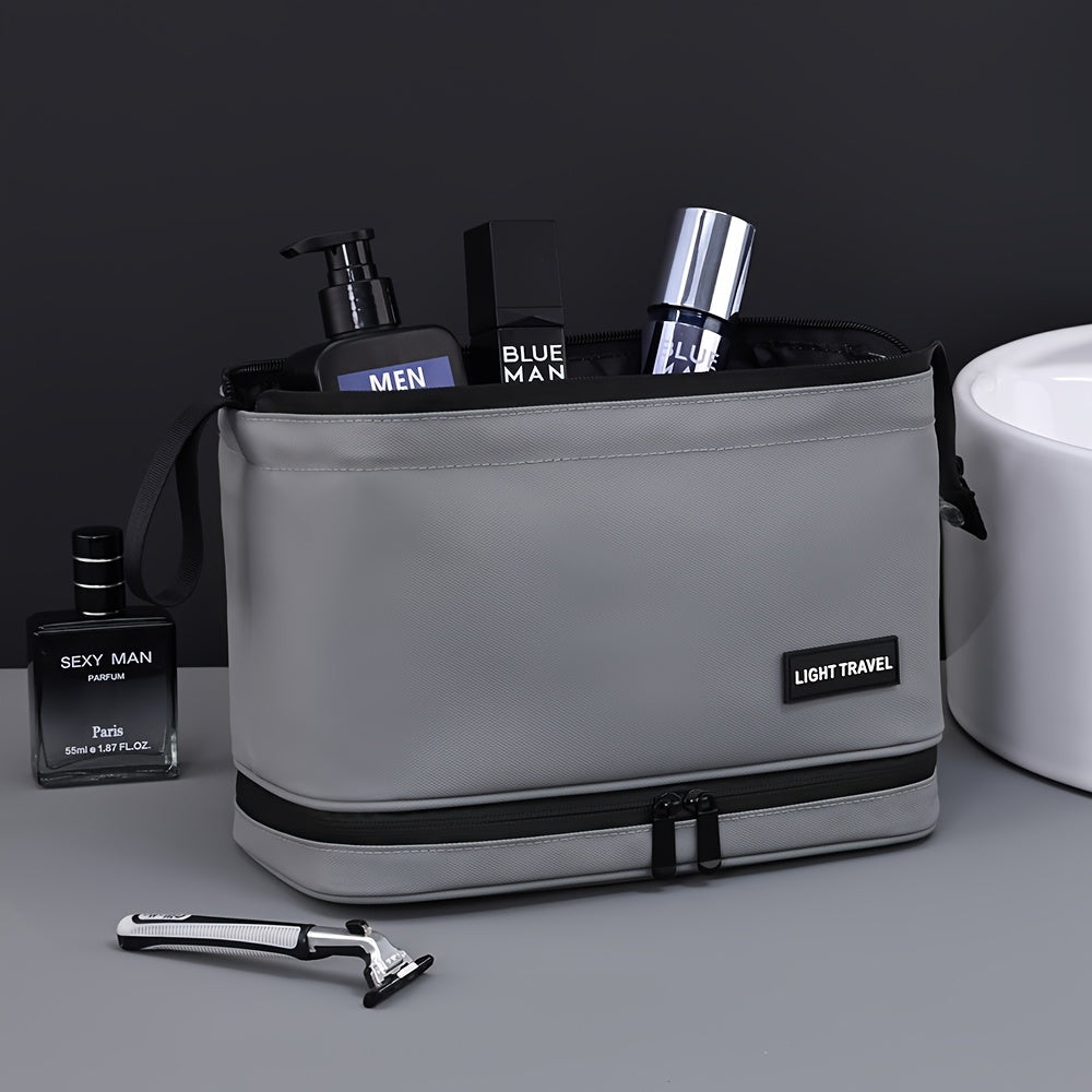 Trousse de toilette élégante, grande capacité, étanche avec séparation humide/sèche, parfaite pour voyages d’affaires et rangement domestique.
