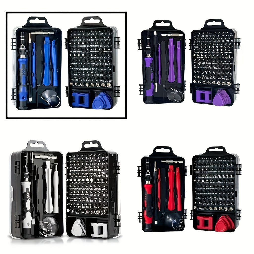 Set tournevis 115-en-1, magnétique et haute dureté, outils multifonctions, embouts uniques, idéal pour démontage et réparation.
