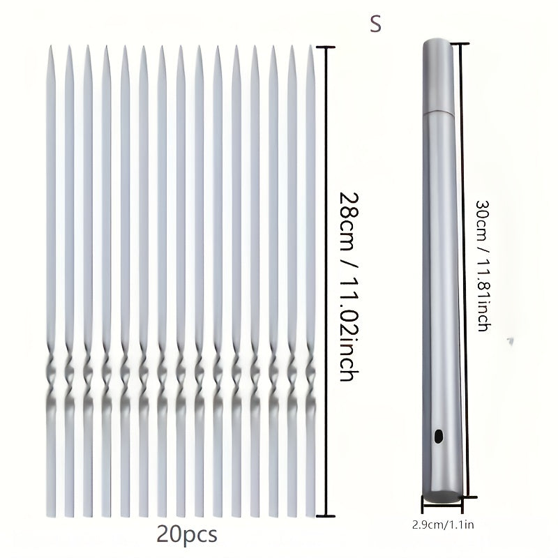 Lot 20/30/50 brochettes inox durables : réutilisables, faciles à nettoyer, avec tube de rangement. Idéales pour barbecue intérieur et extérieur.