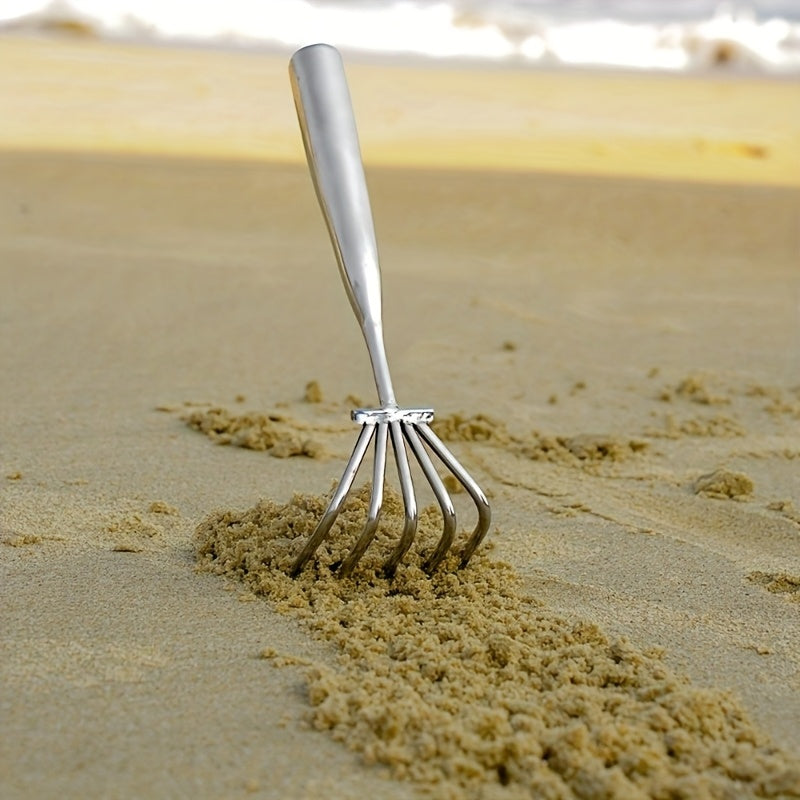 مجموعة واحدة من مشط الحديقة المتين المصنوع من الفولاذ المقاوم للصدأ مع مخالب بخمسة أسنان - جامع أوراق يدوي، وتسوية التربة، وساحب الأعشاب الضارة - أداة مقاومة للصدأ للعشب والشاطئ والفناء - لا حاجة للكهرباء - مثالية للمنزل والمهن والبستنة