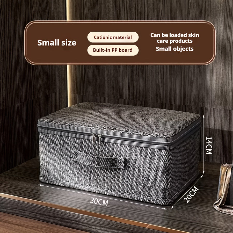 Boîte de rangement pliable grande capacité avec couvercle, organise vêtements et literie, idéale pour placard ou sous le lit.