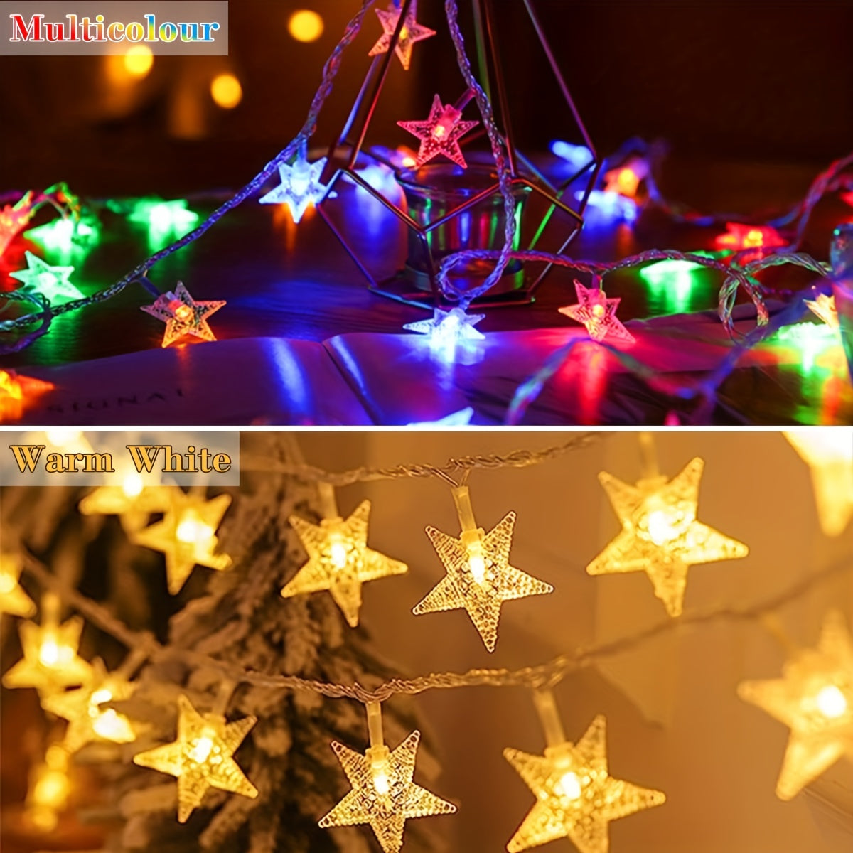 Guirlande lumineuse LED étoiles 10 à 80 LED, alimentée par piles, idéale pour décoration intérieure et extérieure, mariages, fêtes, Noël, jardin ou événements spéciaux.