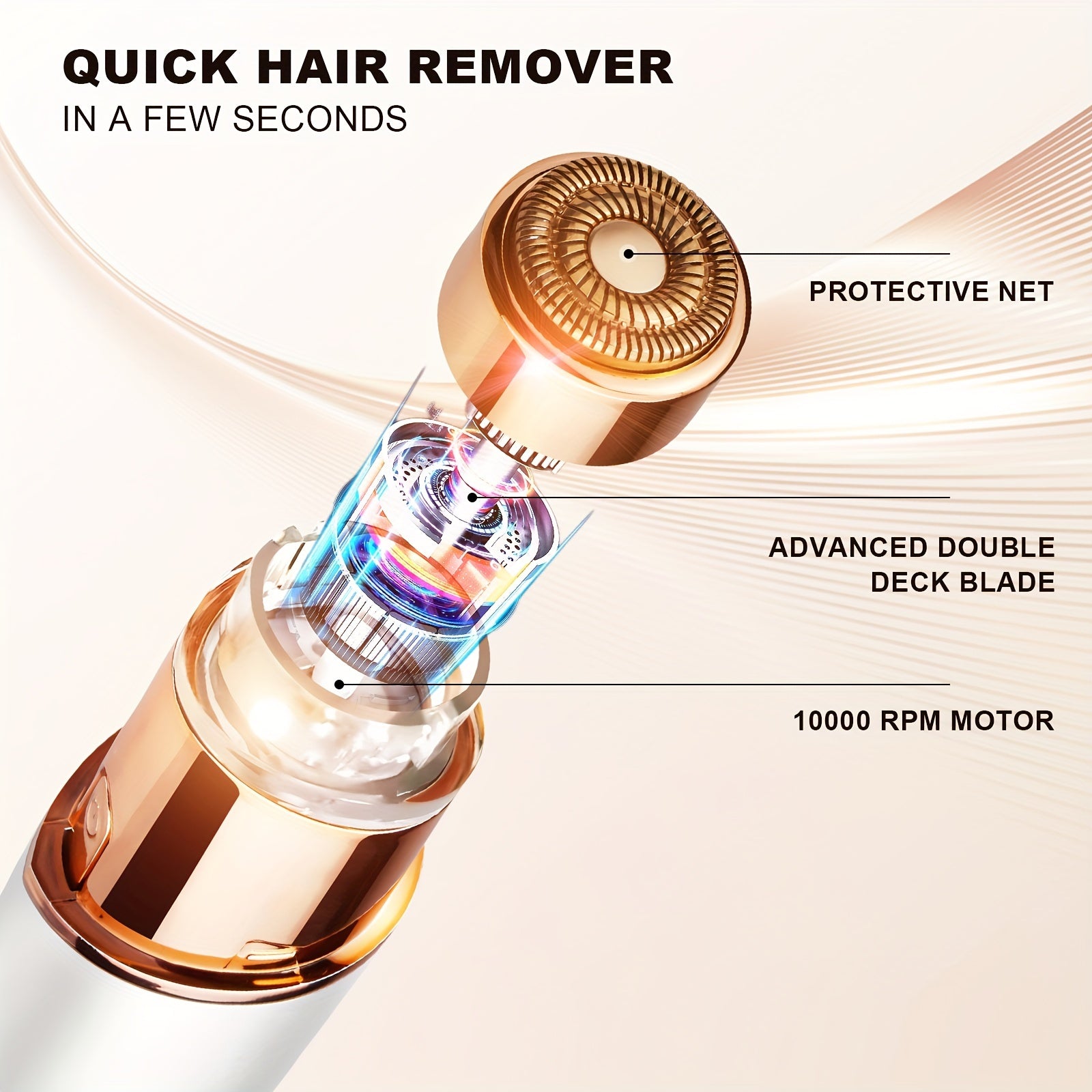 Épilateur visage LED indolore pour femmes, enlève poils du visage, lèvre supérieure, menton, bikini et duvet fin facilement.