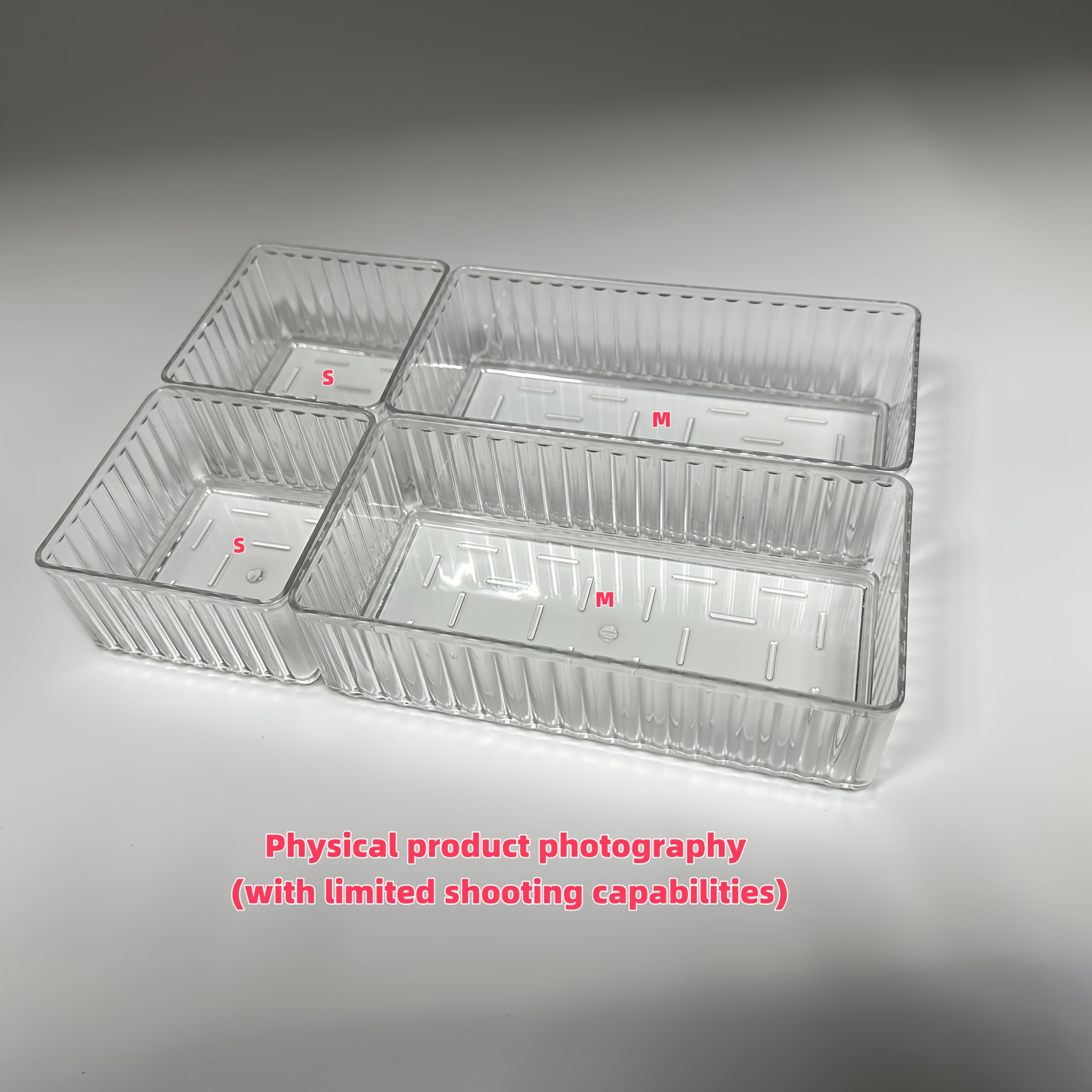 11/7/4pcs Transparent Plastic Craft Storage Box and Organizer Set, 4 Sizes Multi-Functional Bathroom and Vanity Drawer Organizer Trays for Cosmetics, Bedroom, Kitchen Utensils, and Office Storage