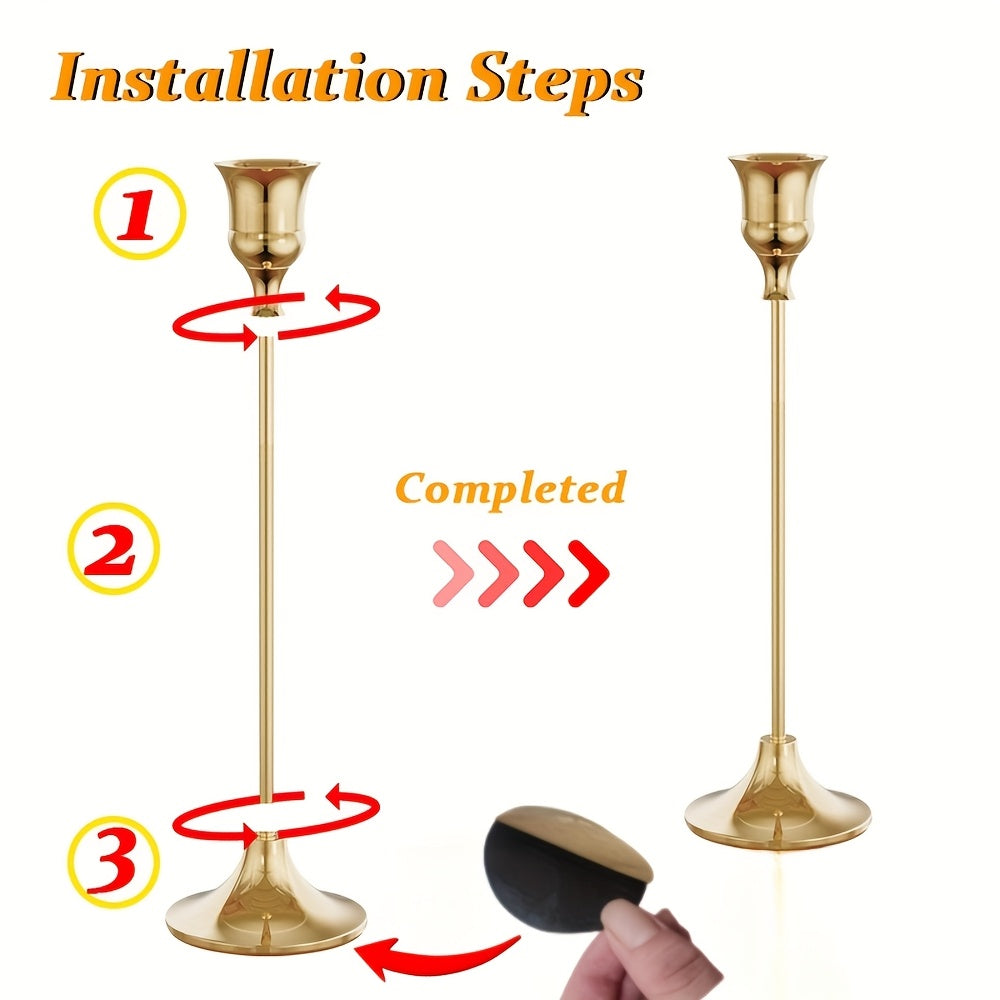Lot de 3 bougeoirs élégants en laiton doré Design métallique poli, idéal pour mariages, dîners ou décoration maison, bougies non incluses, style moderne et durable.