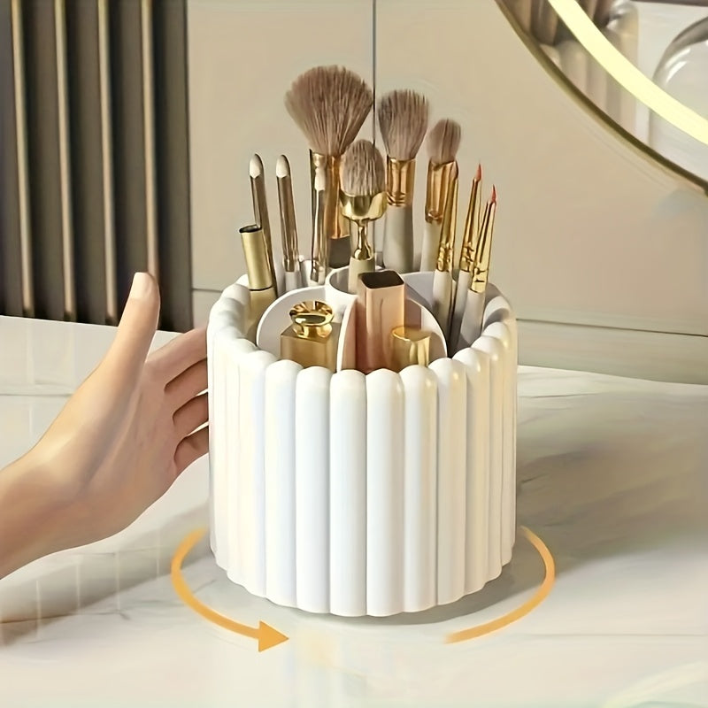 Organiseur de maquillage rotatif 360° Sans montage, rotation fluide, gain de place, compatible pinceaux, rouges à lèvres et outils beauté, idéal maison, salon ou voyage.