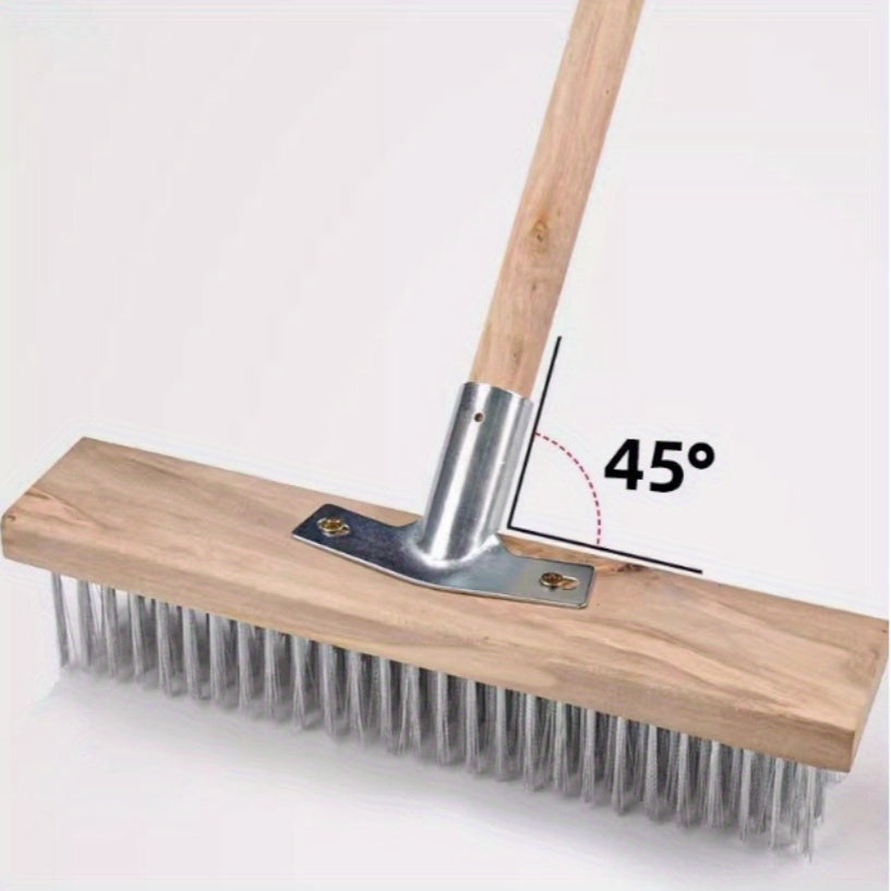 Sturdy steel wire floor brush, ergonomic handle, ideal for cleaning metal surfaces, gardens and outdoor areas without electricity.
