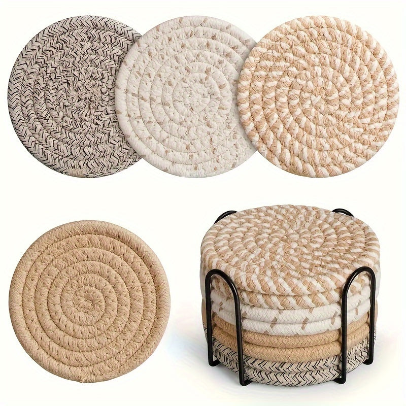 Lot de 8 sets de sets de table en coton tissé Protège assiettes et plats, résistant à la chaleur, design clair et foncé, idéal décoration maison ou cadeau.
