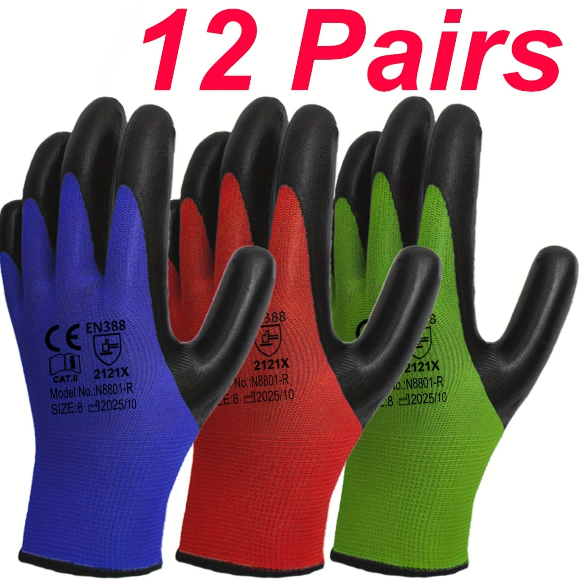 قفازات بستنة متعددة الألوان، ناعمة كالجلد، تصميم مريح لليد والإبهام وكف اليد، قفازات مطاطية كاملة، قفازات عمل للرجال والنساء، 3 ألوان للتمييز بين سيناريوهات الاستخدام المختلفة، قفازات بستنة للرجال، البستنة