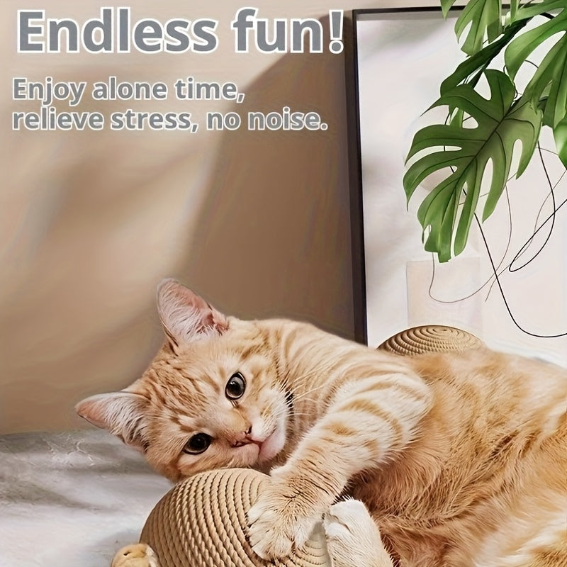 Balle jouet en sisal naturel, durable et résistante, produit un son sans batterie, idéale chats moyens, parfaite jeux intérieurs/extérieur.