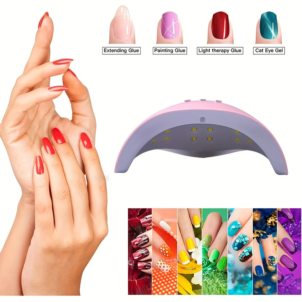 Kit nail art complet avec lampe UV USB, polisseuse, outils cuticules et séparateurs de doigts, idéal pour manucure à domicile.