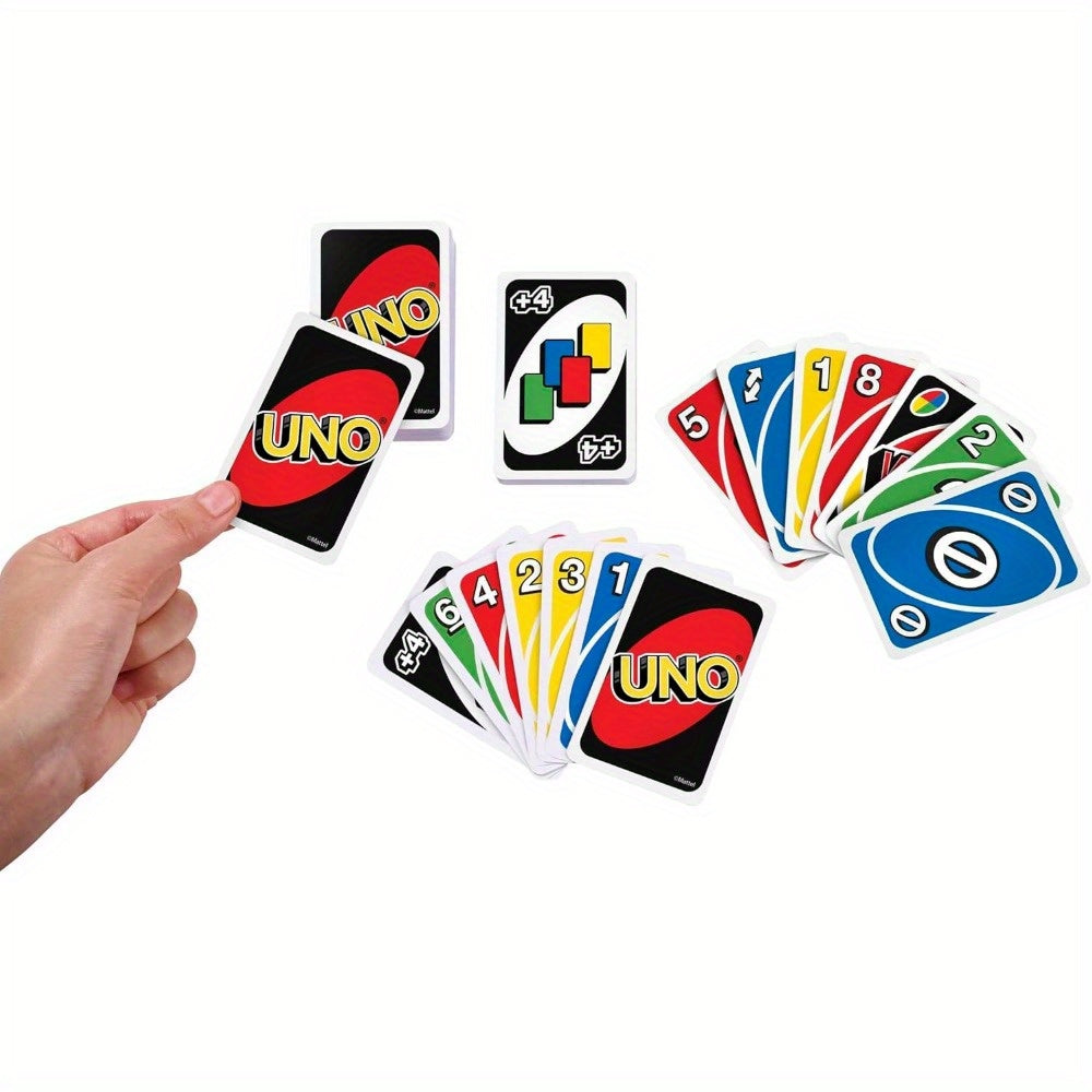UNO classique, jeu de cartes couleurs et chiffres, 112 cartes avec actions spéciales, amusant pour adolescents et adultes, cadeau idéal enfants.