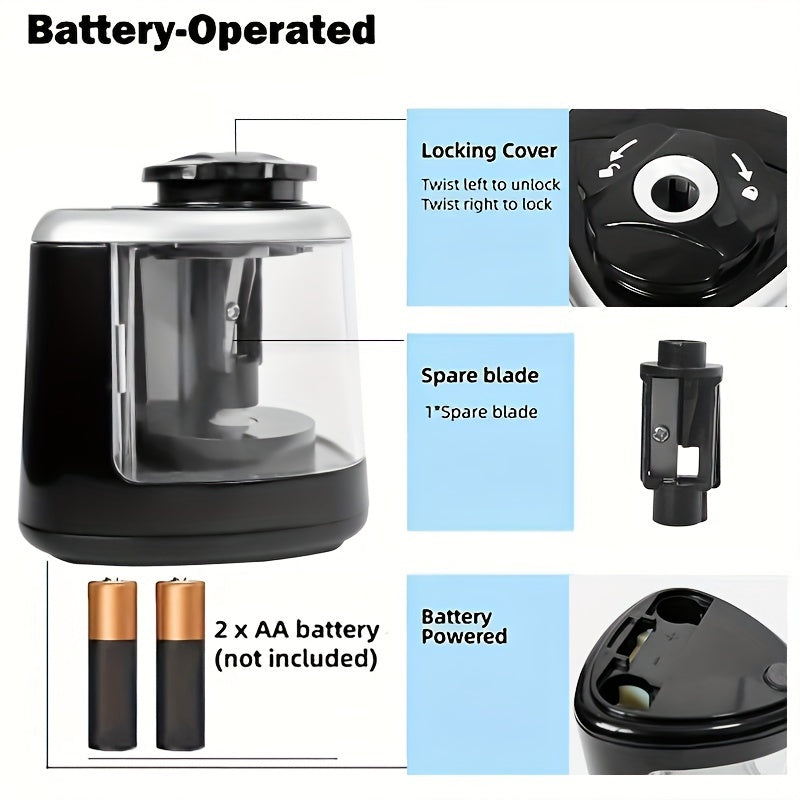 Automatic Electric Pencil Sharpener with Auto-Stop &amp; Lead Breakage - Desktop Sharpener for Office &amp;, No Needed, Compact Design, Sharpens Pencils in Seconds, Pencil Sharpener Electric, Supplies, Sleek Style, Waste Container