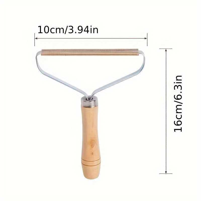 Portable Manual Lint Remover - Double-Sided Fabric Shaver for Pet Hair, Clothes, Sofa &amp; Carpet Cleaning, Wooden Handle &amp; Metal Frame, Ideal Home Utility Gift for Family and Friends