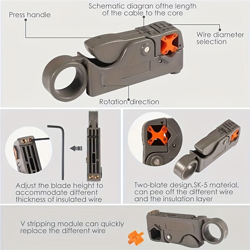 Automatic Wire Stripper Coaxial Cable Cutter Tool - High-Quality Multi-Functional Rotary Design with High-Impact Material, Ergonomic Handle &amp; Removable Cover for Precision Wire Stripping, No Assembly Required, Wire Stripping