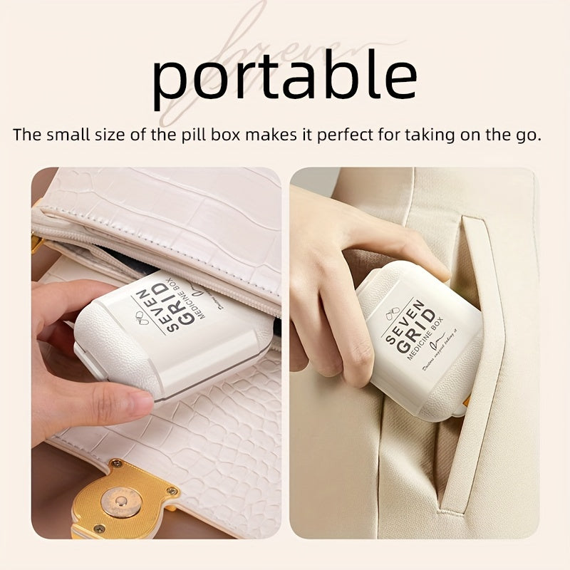 Boîte à pilules 7 jours avec poignées orange, grande capacité, anti-poussière et humidité, idéale pour vitamines et médicaments en voyage.