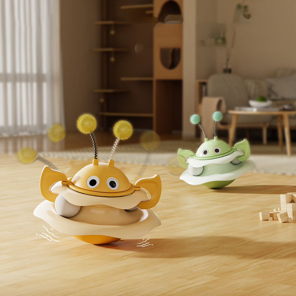 3-in-1 Interactive Cat Toy with Track Ball, Swing Ball &amp; Teaser Wand - Bee-Themed Tumbler Play Plate for Cats, Durable Plastic Design, No Batteries Needed, Fun Exercise &amp; Entertainment for Indoor Cats, Pet Engagement Toy | be