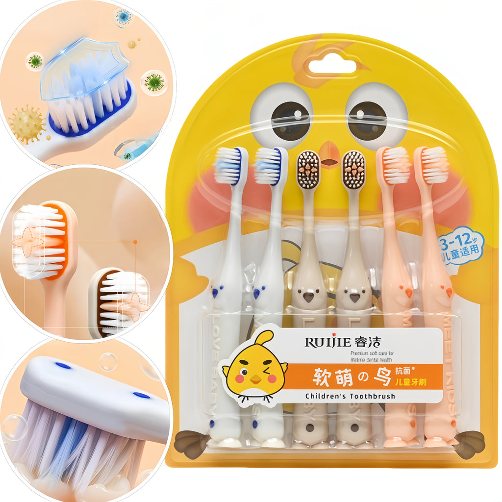 Set de 6 brosses à dents souples “S” – Poils en nylon, animaux mignons, couleurs variées, adaptées aux enfants 3-12 ans.