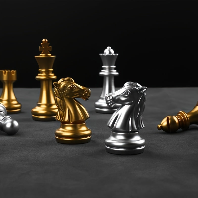 Elegant Golden &amp; Silvery Plastic Chess Set - Perfect for Parties, Family Gatherings Holiday Fun Perfect for New Year, Christmas, Birthdays Valentine'S Day Gifts