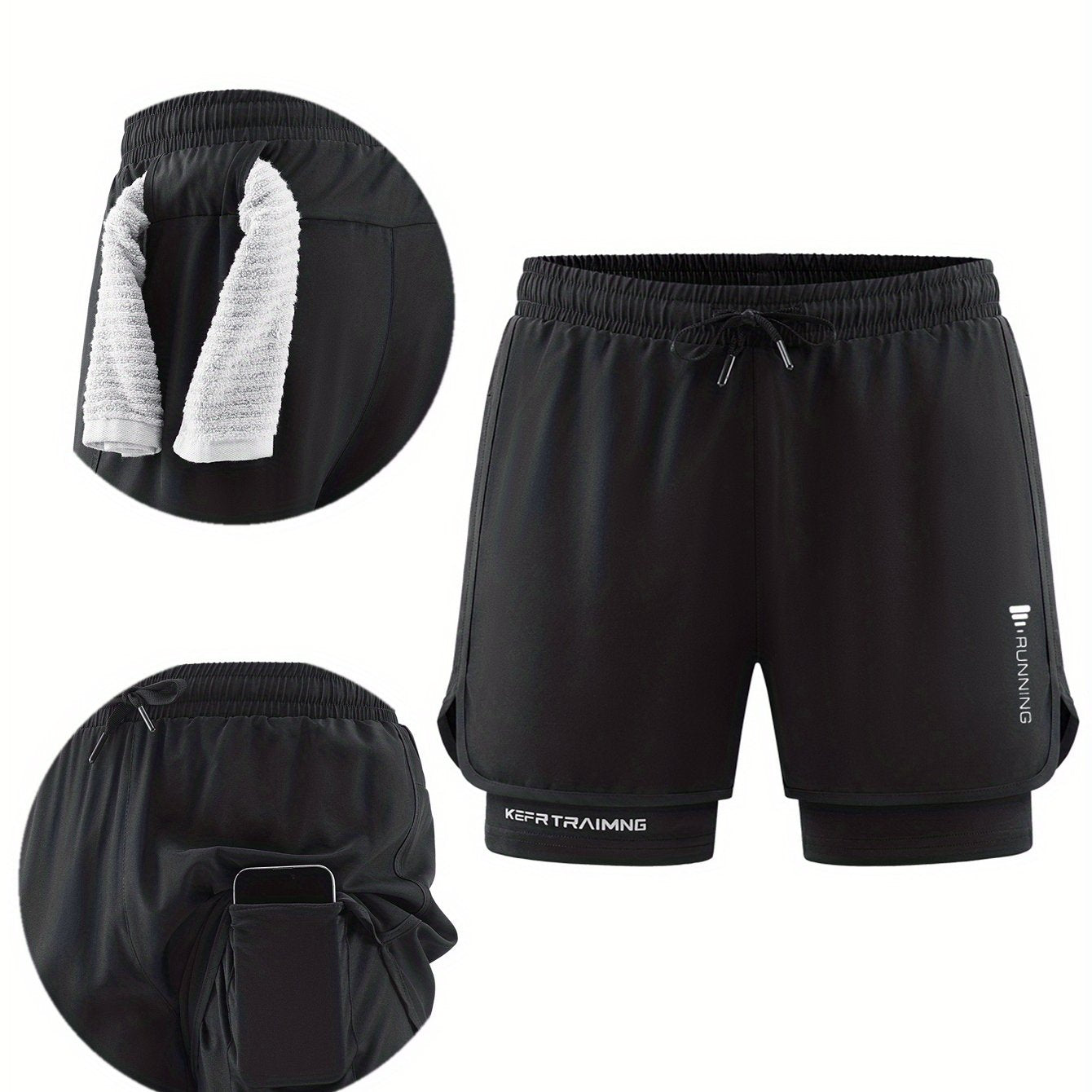 Shorts hommes sports, ¾ longueur, taille élastique avec cordon, poches latérales, tissu respirant et anti-humidité, coupe ample, idéal sport et loisirs.