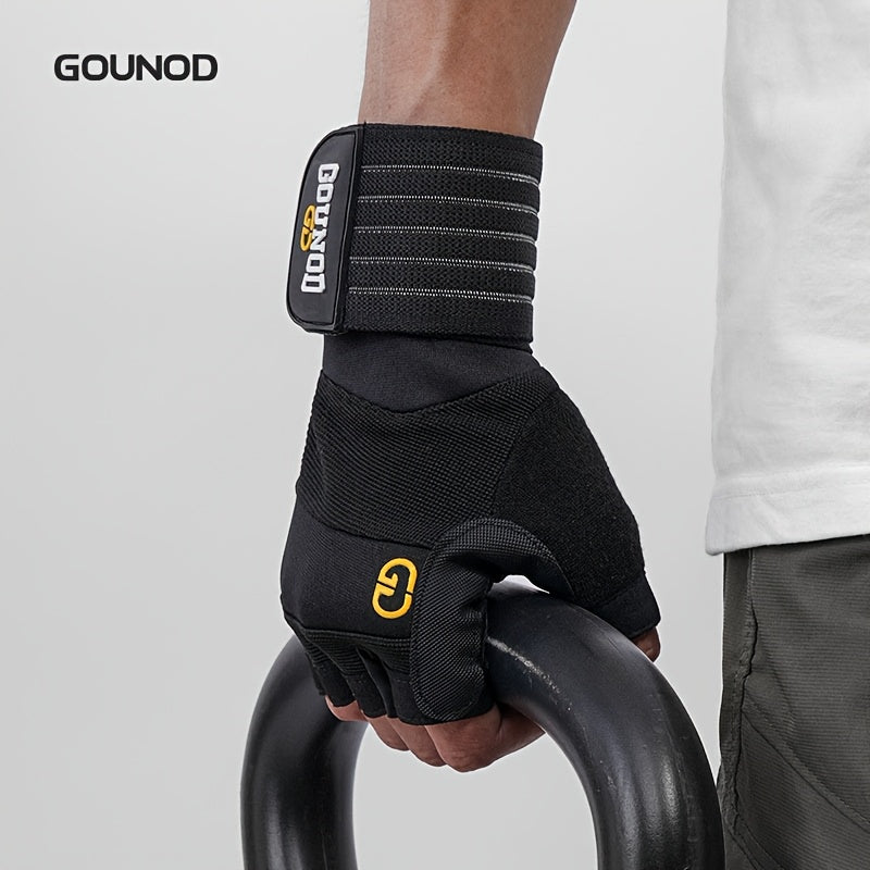 1 Pair GOUNOD Weightlifting Gloves - Reinforced Thumb Crotch, Sturdy Slip-Resistant Design, Adjustable Hook-and-Loop Closure, Black with Yellow Accents for Fitness, Sports &amp; Bodybuilding, Weightlifting Accessories, Sports Han