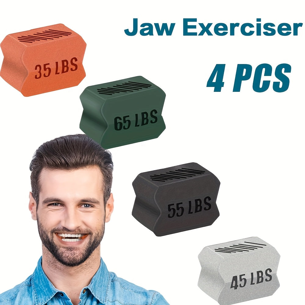 Lot de 4 exerciteurs de mâchoire, silicone, 4 niveaux de résistance, entraînement des muscles faciaux pour hommes et femmes.