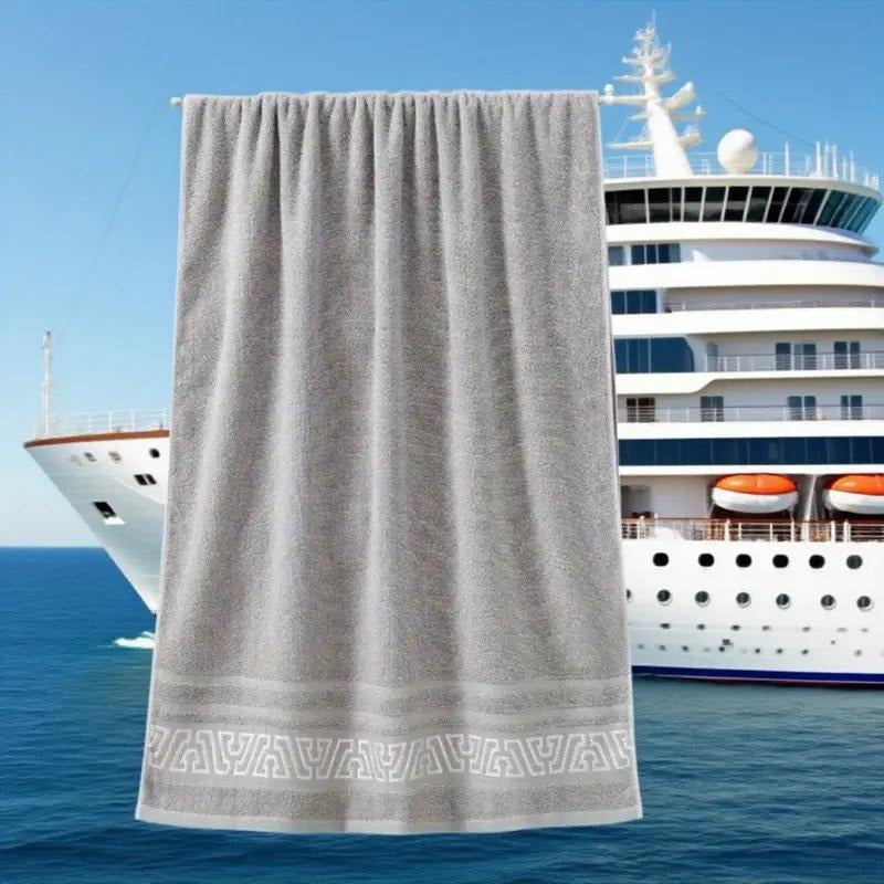 2pcs Large Towels| Heavy Duty| Quick Dry | High Absorbency| Soft Durable Material| Geometric Pattern | Blue Gray White Black| for Adults Spa Hotel Home | Elegant Retro Design| Housewarming Wedding Gift| Hotel Essentials, Spa Ess