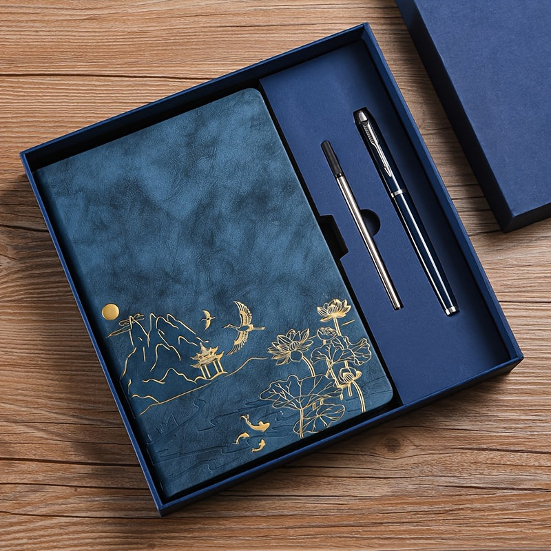 Coffret cadeau carnet A5 (1pc), stylo + recharge, options livre seul ou set. Carnet à couverture PU, 100 pages, idéal pour les réunions et prises de notes.