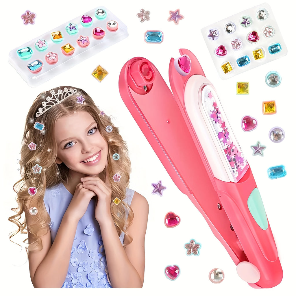 Kit tampon cheveux filles, accessoires réutilisables type diamant, outils roses avec étoiles, cœurs et cercles pour coiffures créatives.