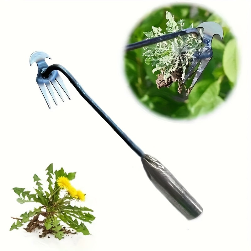 Heavy-Duty Iron Weeding &amp; Cultivating Tool with 4-Tooth Ergonomic Design - Manual Labor-Saving Grass and Garden Maintenance for Lawn, Durable Weed Removal Garden Tool, Weeding Garden Tools No Bending, Comfortable Grip Handle