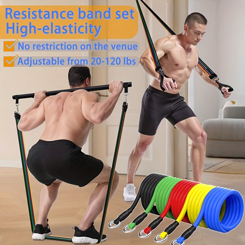 Set de corde de tension multifonction avec bandes de résistance et barres en acier inoxydable, adapté à un entraînement complet du corps à domicile.