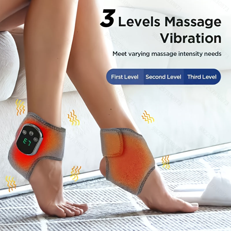 Ankle Massager with LCD Touchscreen, Vibration &amp; Hot Compress Function - 3 Heat Levels, Rechargeable, Usb-Powered, Ergonomic Design for Home Use - Ideal Gift for Seniors &amp; Friends, Pad for Back, Modern Aesthetic, Durable Cons
