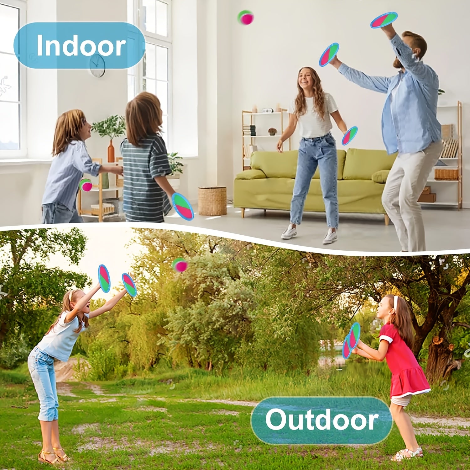 Jeu de balle Goo pour enfants, extérieur et plage, avec 2 raquettes et balle, parfait pour jardins et cadeaux familiaux.