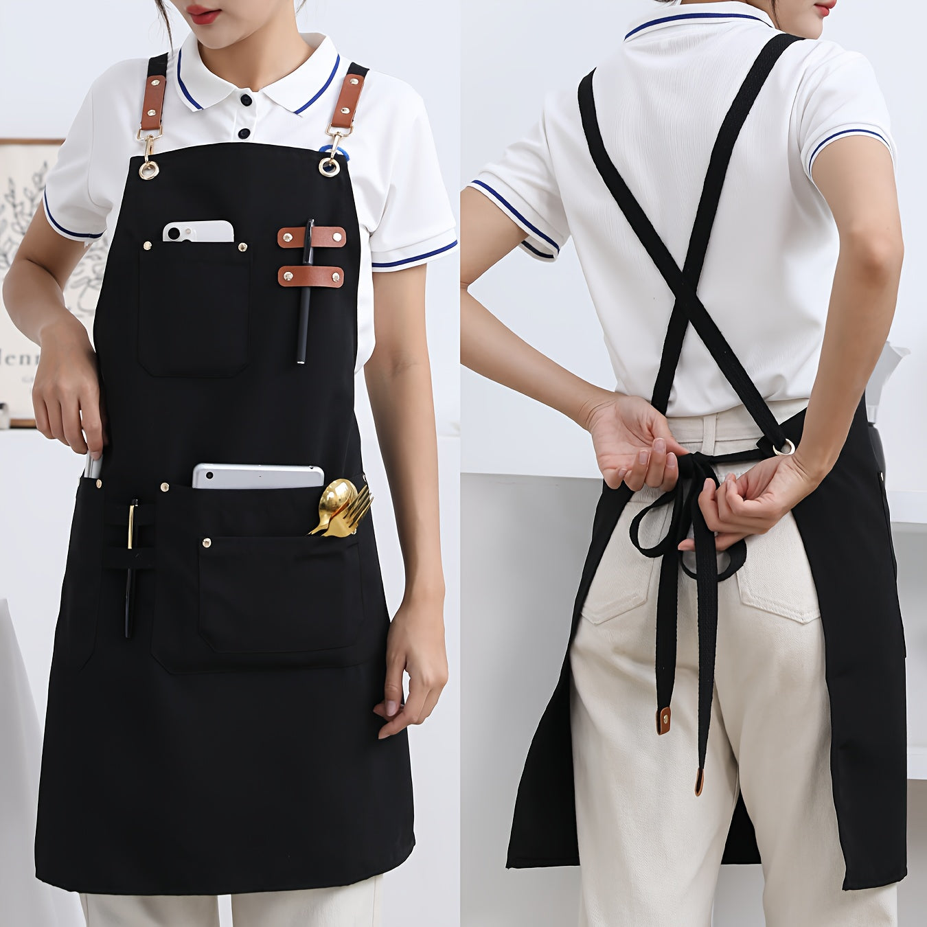 1pc Canvas Apron, High-end Design, Soft and Breathable, Four Pockets, Can be used in Restaurants, Kitchens and other occasions, Modern Apron