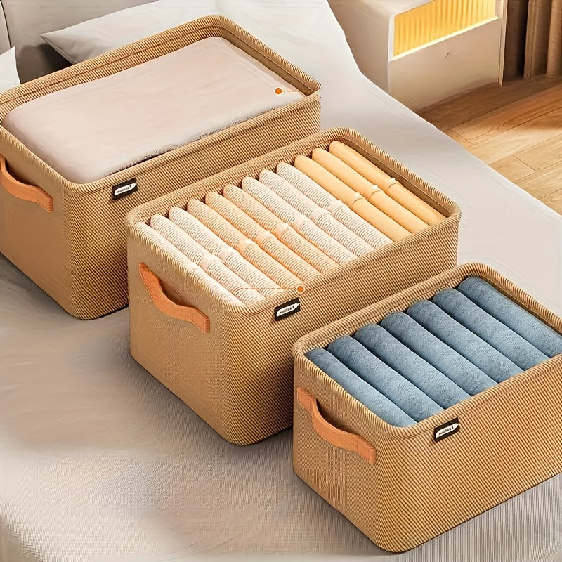 1pc Foldable Fabric Storage Basket with Handle - Beige, Classic Style, Perfect for Home, Office & Dorm Organization - Ideal for Clothes, Sundries & More, Shelf Baskets