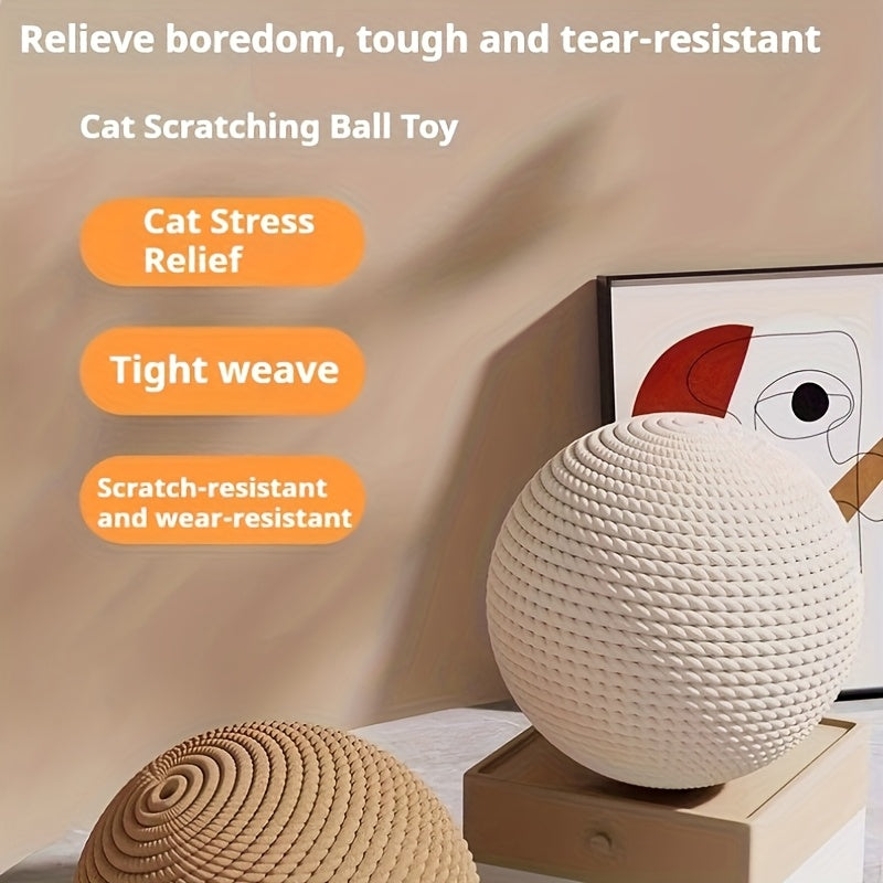 Balle jouet en sisal naturel, durable et résistante, produit un son sans batterie, idéale chats moyens, parfaite jeux intérieurs/extérieur.