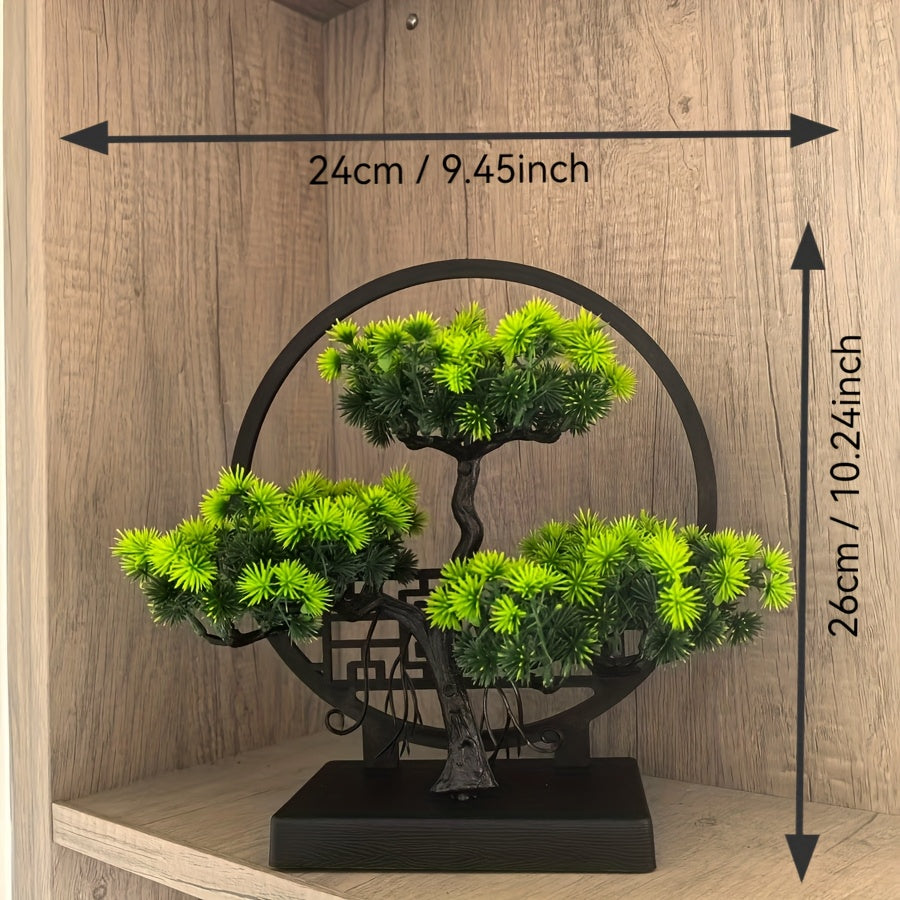 Bonsaï artificiel pin avec socle, plante verte réaliste, décor table pour chambre, salon ou bureau, idéal Noël et Thanksgiving.
